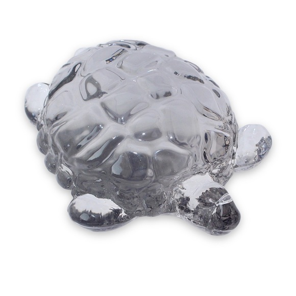 Vintage Gray Smoke Glass Turtle / Tortoise Figurine Realistic Statuette - Picture 1 of 4